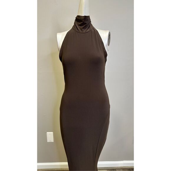 NWT Norma Kamali Halter Turtle Fishtail Gown in Chocolate Size XXS $195 - Picture 4 of 10